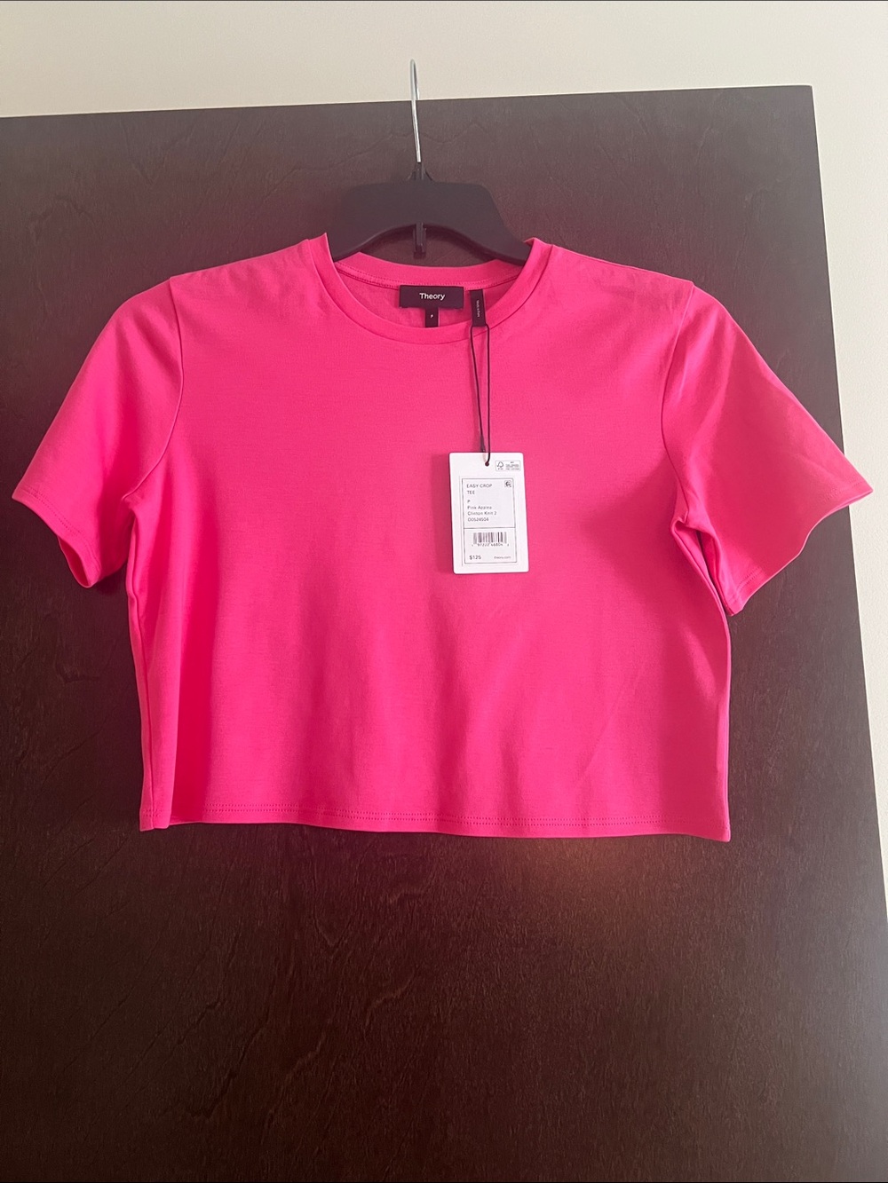 NWT Theory Size P Hot Pink Short Sleeve Crop Tee
